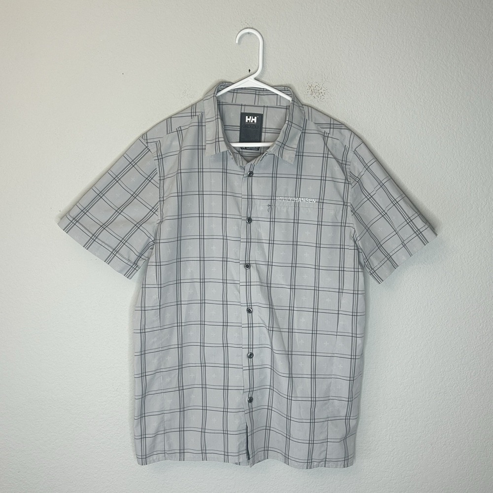 Helly Hansen Short Sleeve Button Up Plaid Windowpane Shirt Men's Size L